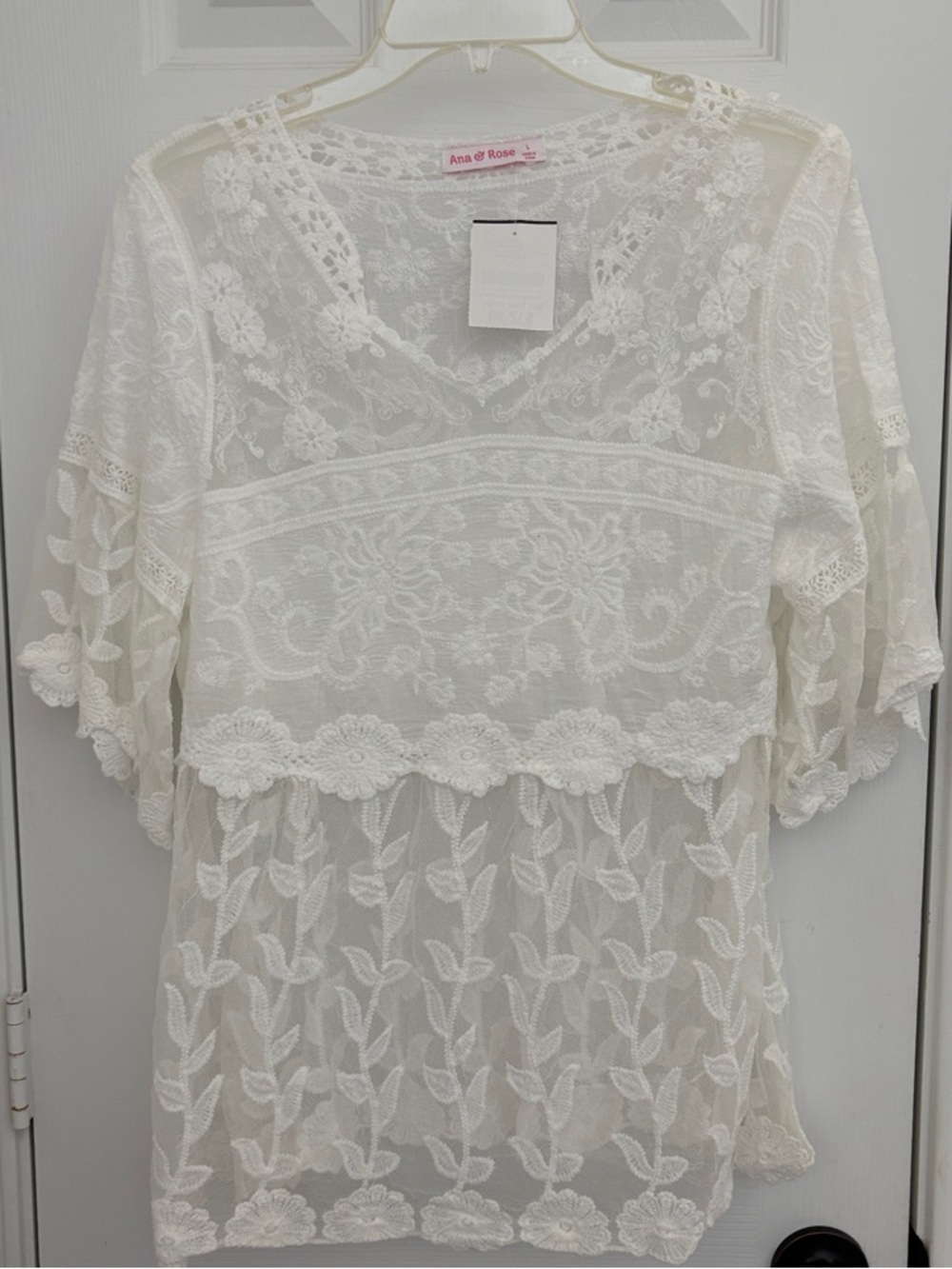 Ana Rose Ivory Lace V-Neck Sheer Blouse